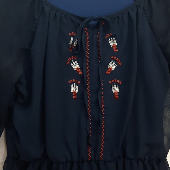 Ruby Rox Peasant Dress Womens Medium Navy Blue Embroidered Boho‎ Feminine - Picture 3 of 12
